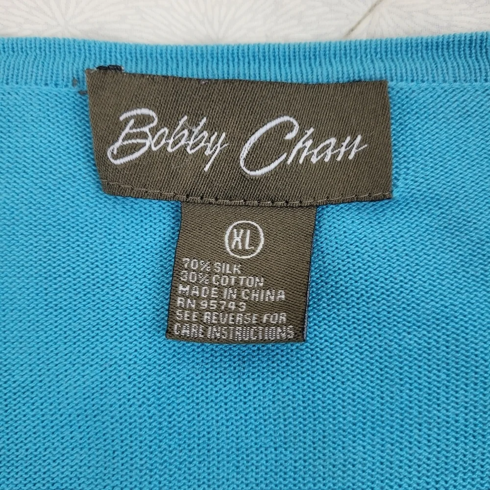 Bobby Phan silk teal lightweight long sleeve sweater martinis festive party XL - Picture 6 of 10